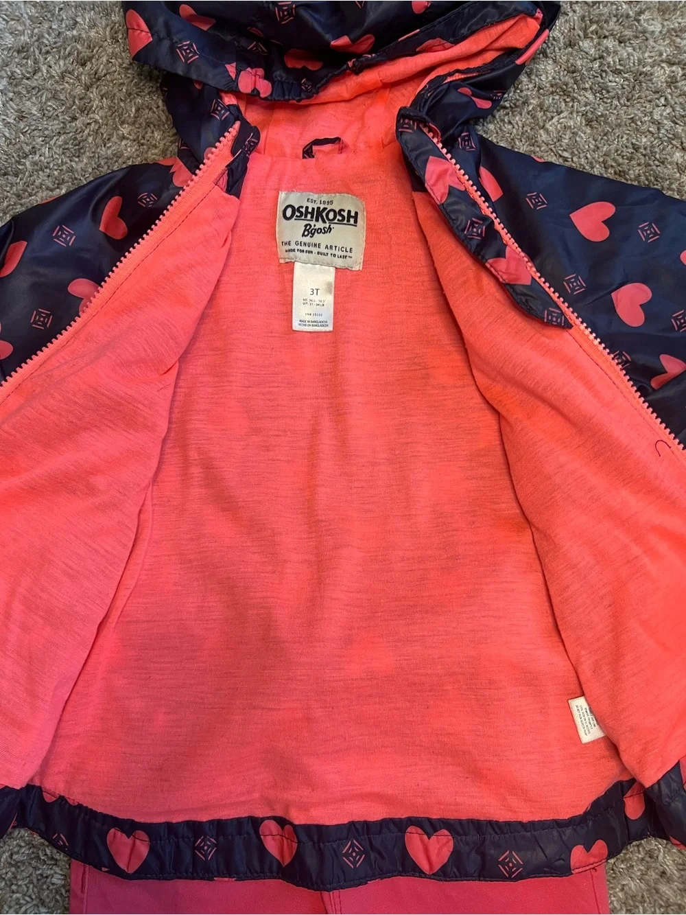 OshKosh B'gosh Navy Jacket with Coral Heart Print